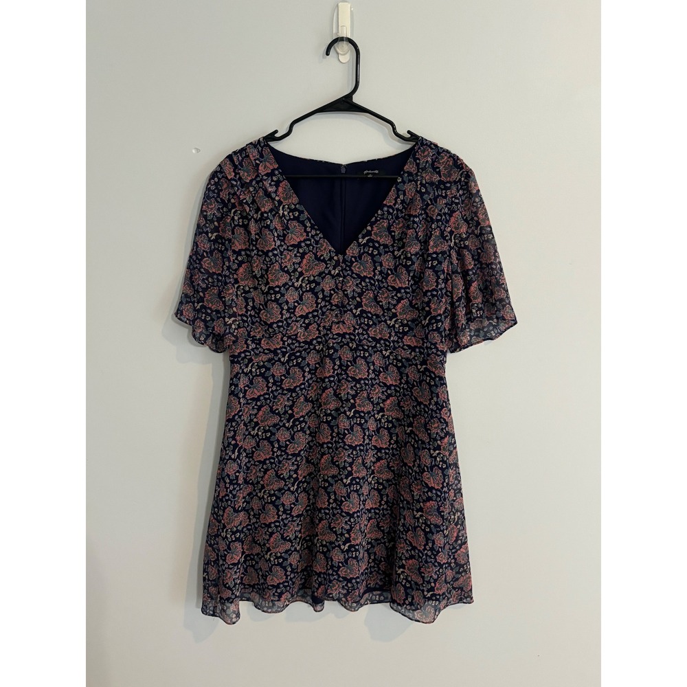 Madewell Floral Mini Dress V-Neck Flutter Sleeve Party‎ Dress Size L